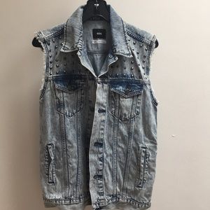 Urban Outfitters BDG Light Denim Oversized Boyfriend Trucker Vest w/ studs